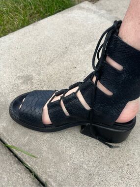 Black Lace-Up Sandal Boot
